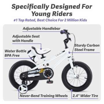 RoyalBaby Freestyle Kids Bike 14 Inch Childrens Bicycle with Training Wheels Toddlers Boys Girls Beg...