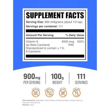 BulkSupplements Beta Carotene Powder - Premium Vitamin A Supplement for Immune and Eye Health - 900m...