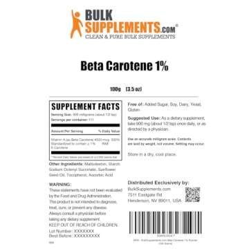 BulkSupplements Beta Carotene Powder 900mg - Gluten Free