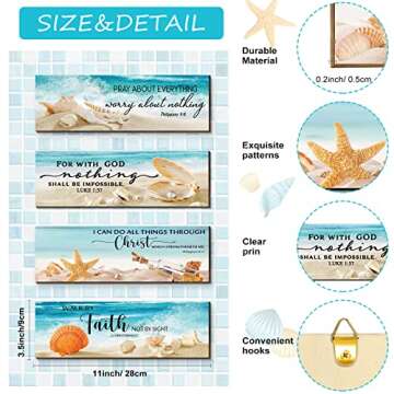 Maitys 4 Pcs Bible Verses Religious Wall Decor Beach Theme Inspirational Wood Wall Art Rustic Christ...