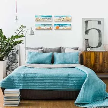 Maitys 4 Pcs Bible Verses Religious Wall Decor Beach Theme Inspirational Wood Wall Art Rustic Christian Decor Coastal Seashell Sign Farmhouse Wooden Hanging Wall Decor, 4 Styles (11 x 3.5 x 0.2 Inch)