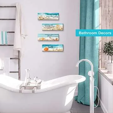 Maitys 4 Pcs Bible Verses Religious Wall Decor Beach Theme Inspirational Wood Wall Art Rustic Christian Decor Coastal Seashell Sign Farmhouse Wooden Hanging Wall Decor, 4 Styles (11 x 3.5 x 0.2 Inch)