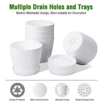 UOUZ 6'' Plant Pots Bulk, 6 Pack Plastic Planters with Drainage Holes and Saucers for Indoor Outdoor...
