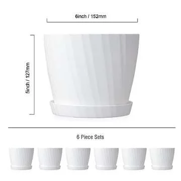 UOUZ 6'' Plant Pots Bulk, 6 Pack Plastic Planters with Drainage Holes and Saucers for Indoor Outdoor House Plants and Flowers, White