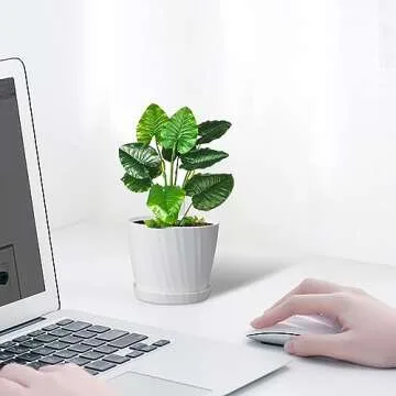 UOUZ 6'' Plant Pots Bulk, 6 Pack Plastic Planters with Drainage Holes and Saucers for Indoor Outdoor House Plants and Flowers, White