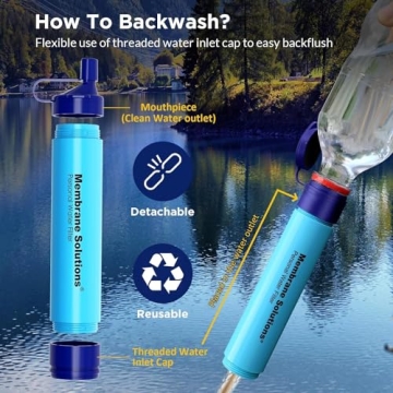 Membrane Solutions Water Filter Straw for Hiking Camping