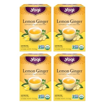 Yogi Tea Lemon Ginger Tea - 16 Tea Bags (4 Packs) - Healthy Digestion Herbal Blend