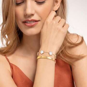 Womens Stackable Gold Bracelets Jewelry - 18K Gold Plated Floral Bracelet,Bangles Non Tarnish, Gold Cubic Zirconia Bracelet Set Trendy Gift,Christmas Valentines Birthday Gifts for Girlfriend