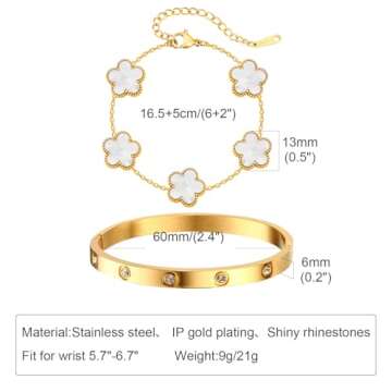 Womens Stackable Gold Bracelets Jewelry - 18K Gold Plated Floral Bracelet,Bangles Non Tarnish, Gold Cubic Zirconia Bracelet Set Trendy Gift,Christmas Valentines Birthday Gifts for Girlfriend
