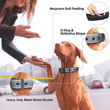 PetiFine Neoprene Padded Dog Collar, Heavy Duty Comfort Dog Collar with Durable Metal Buckle, Reflec...