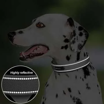 PetiFine Neoprene Padded Dog Collar, Heavy Duty Comfort Dog Collar with Durable Metal Buckle, Reflective Adjustable Belt Buckle Dog Collars for Small Medium Large Dogs(14.5''-19'', Grey)