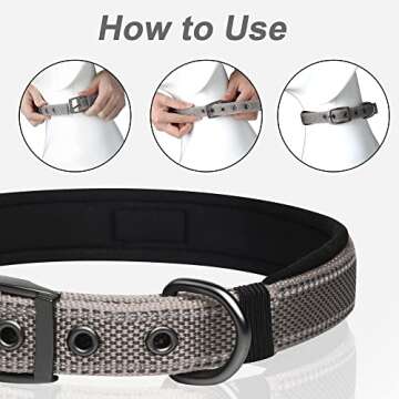 PetiFine Neoprene Padded Dog Collar, Heavy Duty Comfort Dog Collar with Durable Metal Buckle, Reflective Adjustable Belt Buckle Dog Collars for Small Medium Large Dogs(14.5''-19'', Grey)