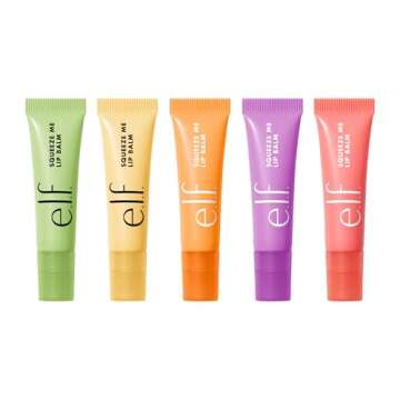 e.l.f. Squeeze Me Lip Balm, Set of 5, Includes Strawberry, Vanilla Frosting, Peach, Grape & Honeydew