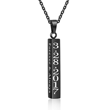 Love Jewelry Personalized Couple Stainless Steel Necklace Engraved Initial Name Vertical Bar Necklac...