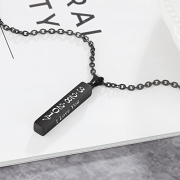 Love Jewelry Personalized Couple Stainless Steel Necklace Engraved Initial Name Vertical Bar Necklace Birthday Gift (Black)