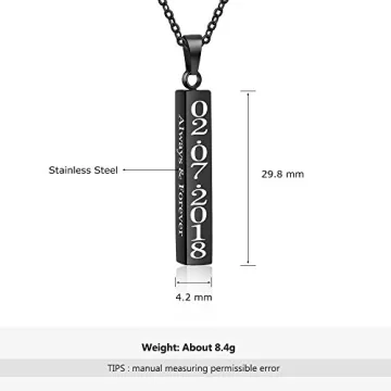 Love Jewelry Personalized Couple Stainless Steel Necklace Engraved Initial Name Vertical Bar Necklace Birthday Gift (Black)