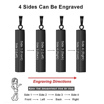 Love Jewelry Personalized Couple Stainless Steel Necklace Engraved Initial Name Vertical Bar Necklace Birthday Gift (Black)