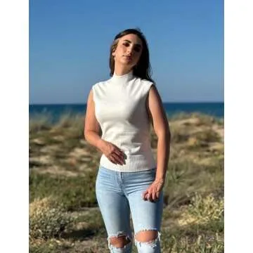 Zeagoo Women's 2025 Mock Turtle Neck Sweater Vest Sleeveless Knit Pullover Tank Tops Casual Trendy Slim Fitted Tops A-White