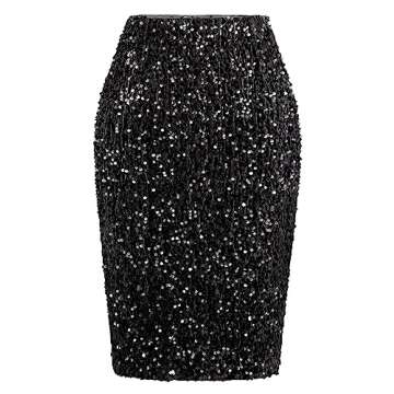 IDEALSANXUN Black Skirt for Women Trendy 2023 High Waisted Pencil Bodycon Sparkly Glitter Knee Length Midi Skirt, Black, XXL