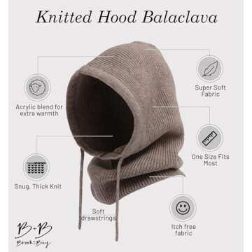Brook + Bay Knitted Hooded Scarf w/Drawstrings - Knit Balaclava Hood Scarf for Women Winter - Stylis...