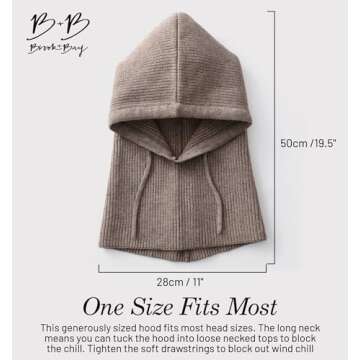 Brook + Bay Knitted Hooded Scarf w/Drawstrings - Knit Balaclava Hood Scarf for Women Winter - Stylish Hooded Hat, Neck Warmer