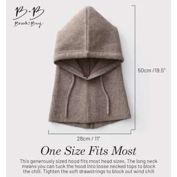 Brook + Bay Knitted Hooded Scarf w/Drawstrings - Knit Balaclava Hood Scarf for Women Winter - Stylish Hooded Hat, Neck Warmer