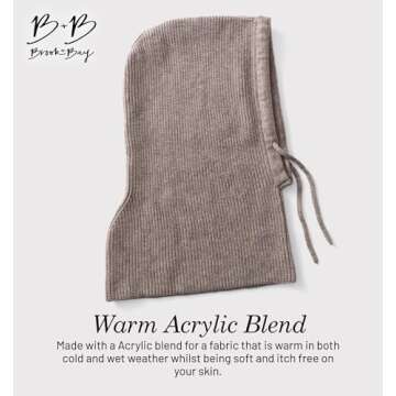 Brook + Bay Knitted Hooded Scarf w/Drawstrings - Knit Balaclava Hood Scarf for Women Winter - Stylish Hooded Hat, Neck Warmer