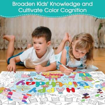 Faccito Happy Birthday Coloring Poster with 24 Dual Tip Watercolor Markers for Birthday Coloring Tablecloth 43 x 32 Inch DIY Drawing Paper Table Cover for Craft Activities Party Favors Supplies