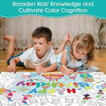 Faccito Happy Birthday Coloring Poster with 24 Dual Tip Watercolor Markers for Birthday Coloring Tablecloth 43 x 32 Inch DIY Drawing Paper Table Cover for Craft Activities Party Favors Supplies