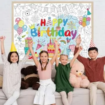 Faccito Happy Birthday Coloring Poster with 24 Dual Tip Watercolor Markers for Birthday Coloring Tablecloth 43 x 32 Inch DIY Drawing Paper Table Cover for Craft Activities Party Favors Supplies