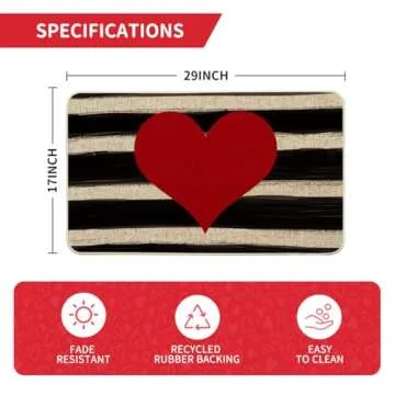 Artoid Mode Watercolor Stripes Love Heart Decorative Doormat, Seasonal Holiday Valentine's Day Anniversary Wedding Low-Profile Yard Floor Switch Mat for Indoor Outdoor 17 x 29 Inch