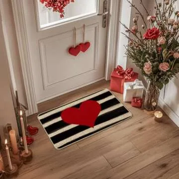 Artoid Mode Watercolor Stripes Love Heart Decorative Doormat, Seasonal Holiday Valentine's Day Anniversary Wedding Low-Profile Yard Floor Switch Mat for Indoor Outdoor 17 x 29 Inch