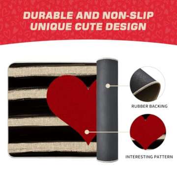 Artoid Mode Watercolor Stripes Love Heart Decorative Doormat, Seasonal Holiday Valentine's Day Anniversary Wedding Low-Profile Yard Floor Switch Mat for Indoor Outdoor 17 x 29 Inch