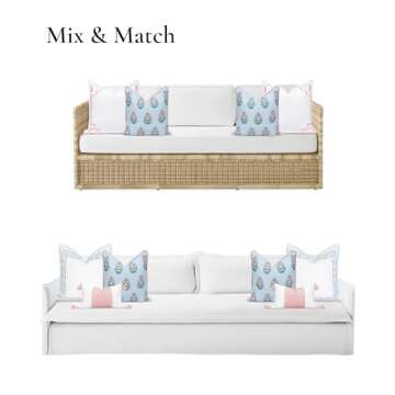 Hofdeco Premium Coastal Patio Indoor Outdoor Throw Pillow Cover Only, 18"x18" Water Repellent for Backyard, Couch, Baby Blue Blush Pink Floral with Piping