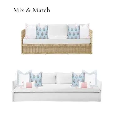 Hofdeco Premium Coastal Patio Indoor Outdoor Throw Pillow Cover Only, 18"x18" Water Repellent for Backyard, Couch, Baby Blue Blush Pink Floral with Piping