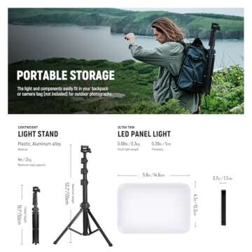 NEEWER Basic LED Video Light Panel Lighting Kit, 2 Pack Bi Color Dimmable Portable Studio Lights with Stands & Filters, 3200K~5600K CRI 95 750lux for Photography Video Recording Live Streaming, BP66