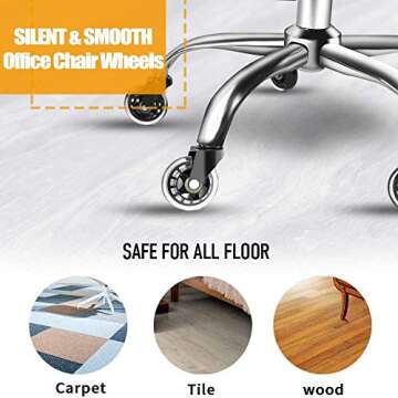 Office Rubber Chair Casters Replacement, 3 Inch Heavy-Duty Computer Gaming Desk Caster Wheels Smooth...