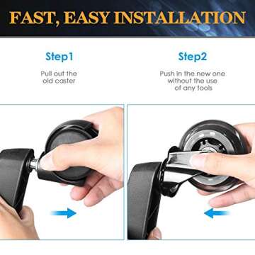 Office Rubber Chair Casters Replacement, 3 Inch Heavy-Duty Computer Gaming Desk Caster Wheels Smooth & Safe Rolling for All Floors Including Hardwood and Carpet, Set of 5