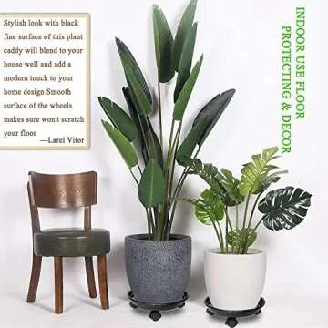 Murilan Indoor Outdoor Planter Trolley Casters Round Flower Pot Rack on Rollers Dolly Holder on Wheels Plant Heavy Duty, Black of 3 Pallet Caddy