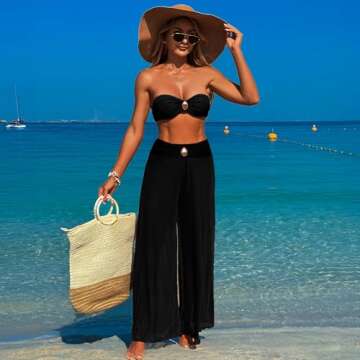 YUNIDMEIM 3 Piece Swimsuits for Women Tummy Control Bikini Set with Beach Cover Up Mesh Pants Sexy T...