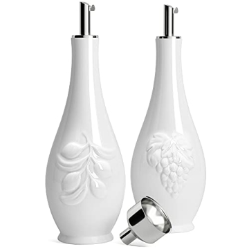 HOMBENE Porcelain Oil and Vinegar Dispenser Set, 11 oz Elegant Kitchen Accessory