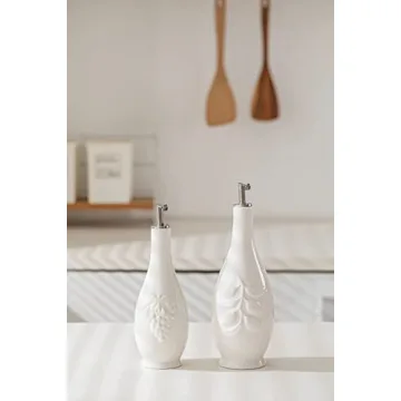 Elegant HOMBENE Porcelain Oil and Vinegar Dispenser Set, 11 oz