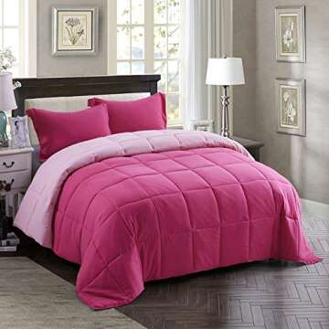 Bedream 3-Piece Down Alternative Comforter Set, Quilted Design Bedding Set All Season Duvet Insert - 4 Corner Tabs - Reversible, Lightweight, Breathable(C1)(Pink, Queen)