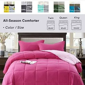 Bedream 3-Piece Down Alternative Comforter Set, Quilted Design Bedding Set All Season Duvet Insert - 4 Corner Tabs - Reversible, Lightweight, Breathable(C1)(Pink, Queen)