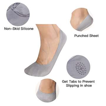 Joulli Men's Low Cut No Show Casual Non Slip Athletic Boat Socks (6 Pack),Black, Light Gray, White,S...