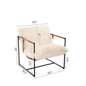 YONGSEN FURNITURE Large Modern Sling Accent Chair with Warm Plush Cushion, Black Metal Frame, Brown ...