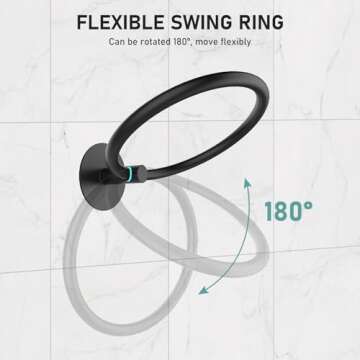 SetSail Towel Holder, Adhesive Hand Towel Holder for Bathroom Wall 304 Stainless Steel Towel Ring Matte Black Towel Hanger Heavy Duty Towel Racks for Bathroom, Kitchen