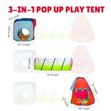 Kiddey Tunnel and Ball Pit Play Tent | 3pc Pop Up Toddler Gym Tunnels with Tents for Kids, Toddlers, Infants Boys & Girls | Indoor & Outdoor Gift Game | Baby Crawling Pits for Playground
