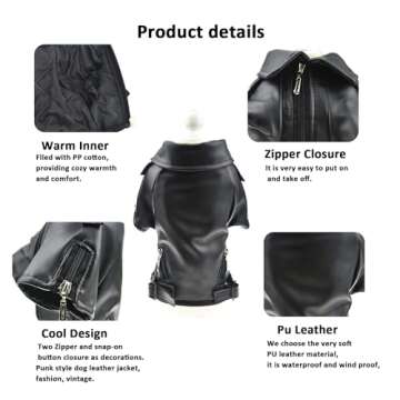 Cool Dog Leather Jacket Coat Clothes,Halloween Rock Star Costume for Small Medium Dogs(M, Black)
