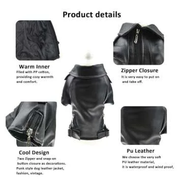 Cool Dog Leather Jacket Coat Clothes,Halloween Rock Star Costume for Small Medium Dogs(M, Black)